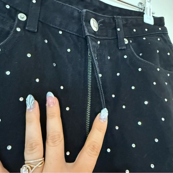 GIANNI BINI Ivy Rhinestone Sparkle Chic Black High Waisted Straight Leg Jeans - Picture 4 of 9
